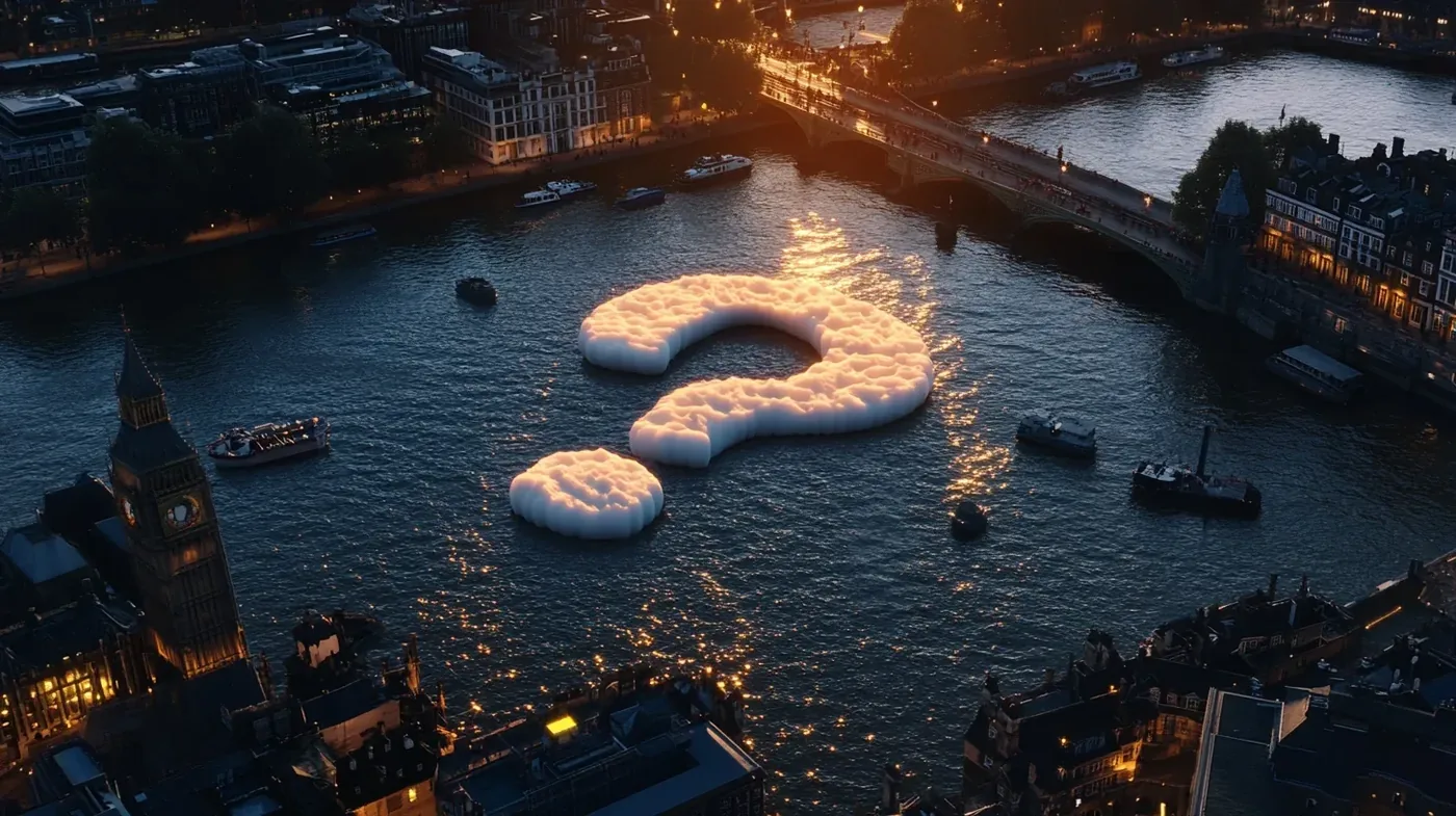 steling1 a big question mark made of foam in the middle of a 65a0b031 7686 41e9 843c 6201a8183e85 3