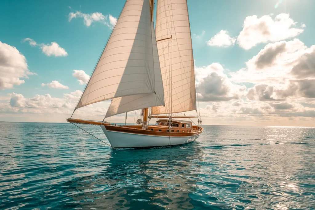 a photograph of a classic wooden sailboa KcAqR4FZSbOub8aSC5gtVw AQkzP6YQQSRub 7LNAhfw